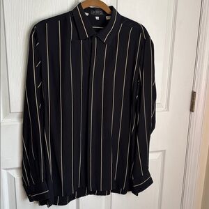 VINTAGE BOCCI Italian Black Silk hidden button down shirt Size Large 16-16.5
